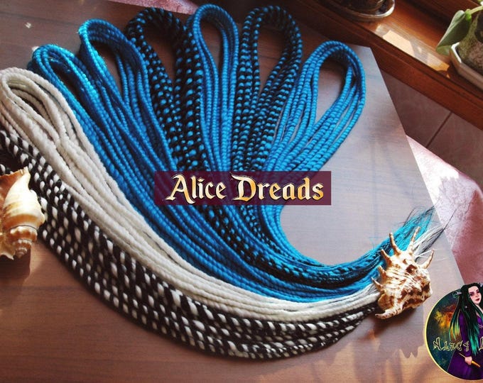 Black Blue White Twisted Dreadlock Extensions Custom Dread Wrap