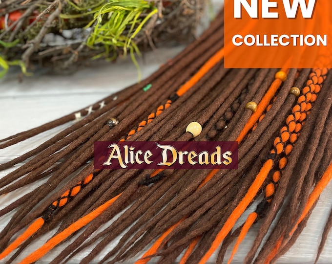 Full Set Wool Dreadlock Extensions: Brown & Orange hippie style dreads