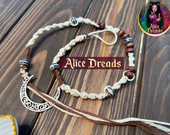 Macrame Dreadwrap: Boho Hair Jewelry with Crescent Moon
