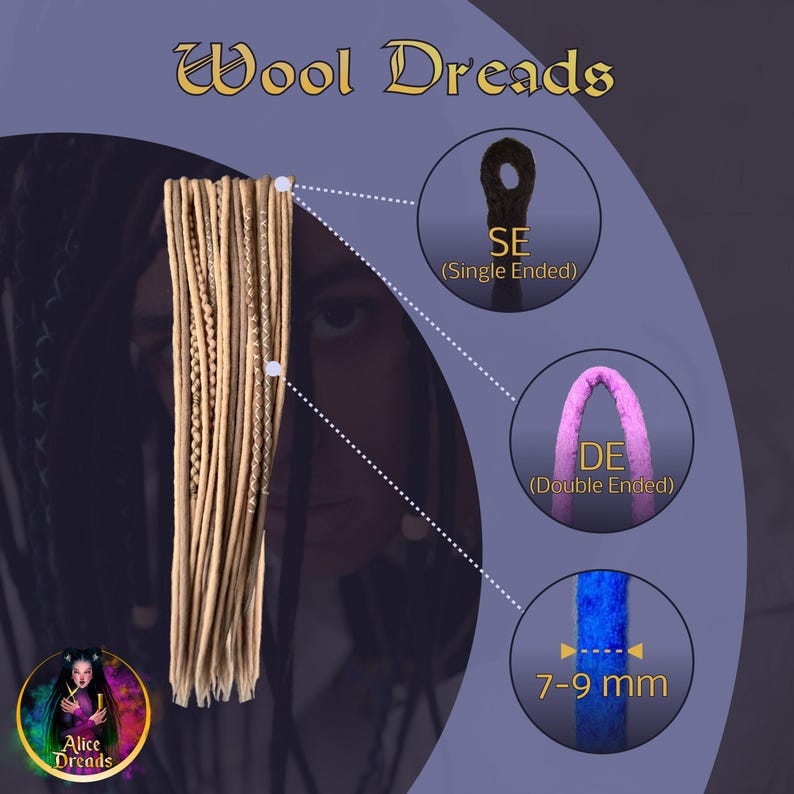 Wool Dreads Extensions: Brown Burgundy White Ombre Braids with wrapped accents image 10