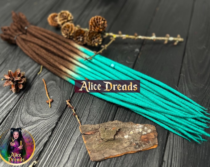 Brown to Turquoise Wool Dreadlock Extensions: Double or Single Ended Dreads