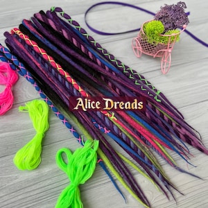 Dreadlock extensions Set of wool dreadlocks Extravaganza Purple, pink, blue, twists, mixed accent dreads