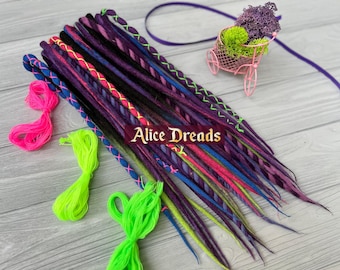 Dreadlock extensions Set of wool dreadlocks Extravaganza Purple, pink, blue, twists, mixed accent dreads