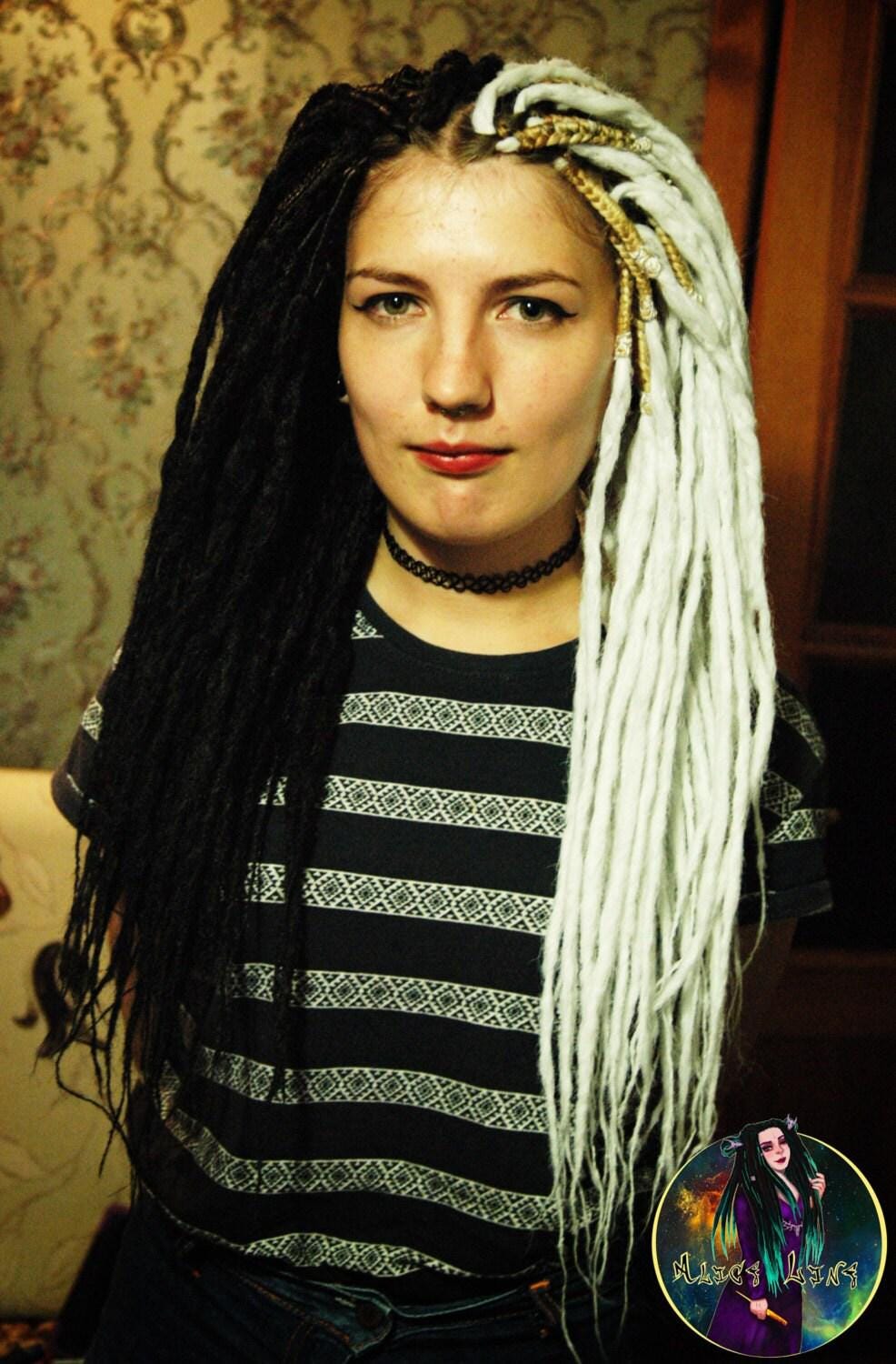 35 Black & White Dreads Dreadlock Hair Extensions Stunning Black and White Dreadlock Installation | TikTok main image 3