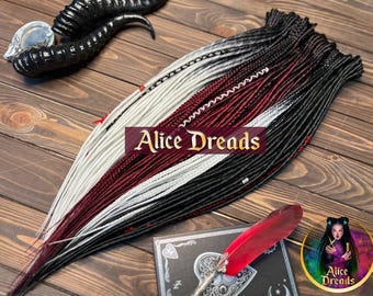 Black to Burgundy White Ombre Synthetic Dreads: dark red vine Double Single Dreadlock Extensions