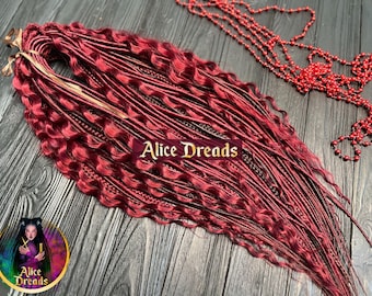 Burgundy Curly Dreads: Wavy Double Ended Braid Extensions,  red vine thin twisted dreadlocks