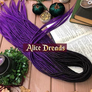 Thin Synthetic Double-Ended Dreads, DE Dreadlock Extensions in Black and Purple with Loose Ends