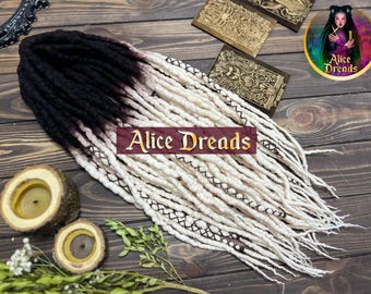 Curly Ombre Wool Dreadlocks "White Milk : Dark Brown to Snow Blonde, Viking Curls