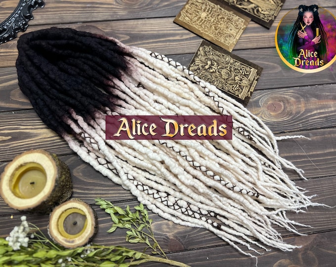 Curly Ombre Wool Dreadlocks "White Milk : Dark Brown to Snow Blonde, Viking Curls