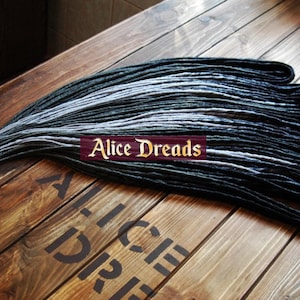 Set of thin synthetic dreads, twisted locks double or single ended ombre hair extensions black to grey, silver gray, custom made dreadlocks