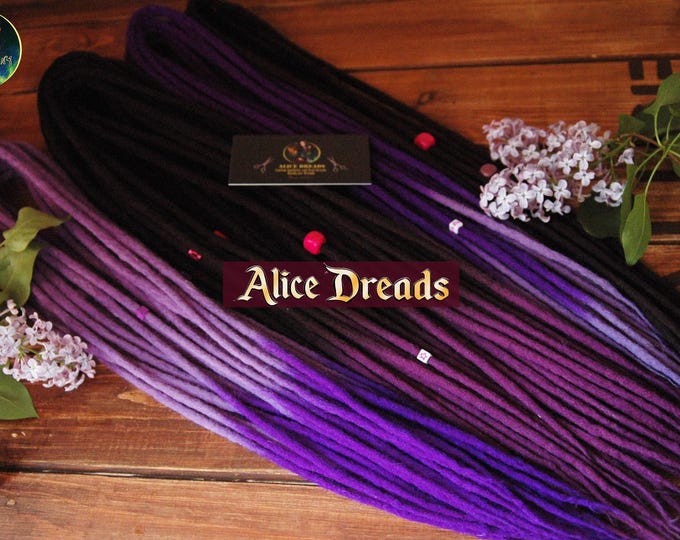 Handmade Merino Wool Dreadlocks: Black, Violet, Lilac Dreads Extensions