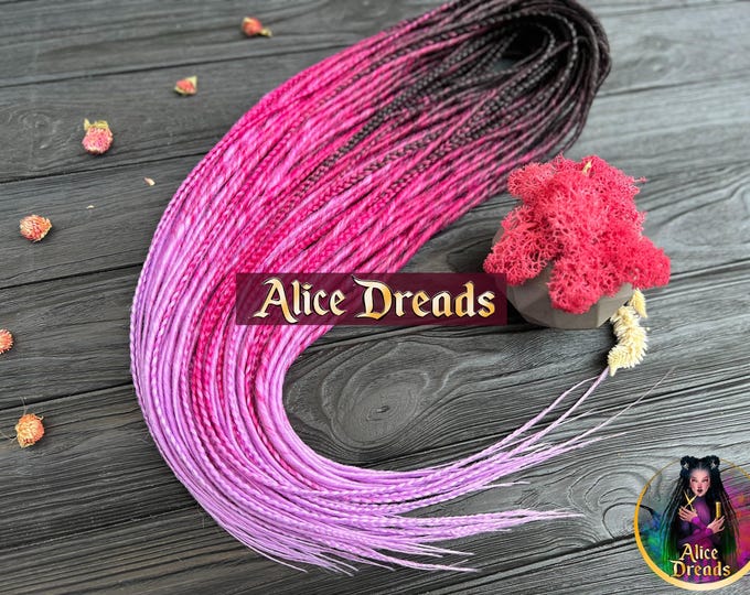 Ombre Synthetic Dreads: Black to Fuscia Pink Rose  Hair Extensions with Braids