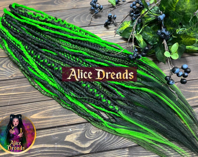 Crochet Dreadlock Extensions "Techno": Darkest/Electric Green Synthetic Dreads