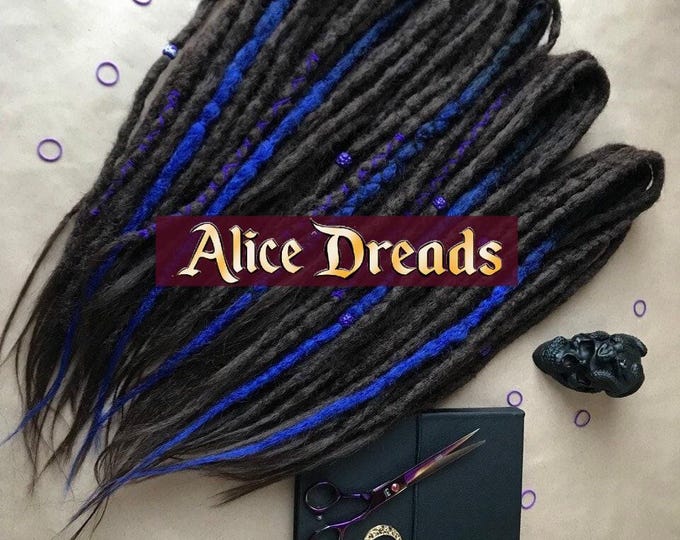 Dark Brown & Purple Blue Synthetic Dreadlock Extensions with Accents