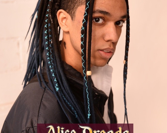 18-20" Natural Look Dreads, Black dreadlock extensions, Wool dreads locks, Navy blue dreadlocks