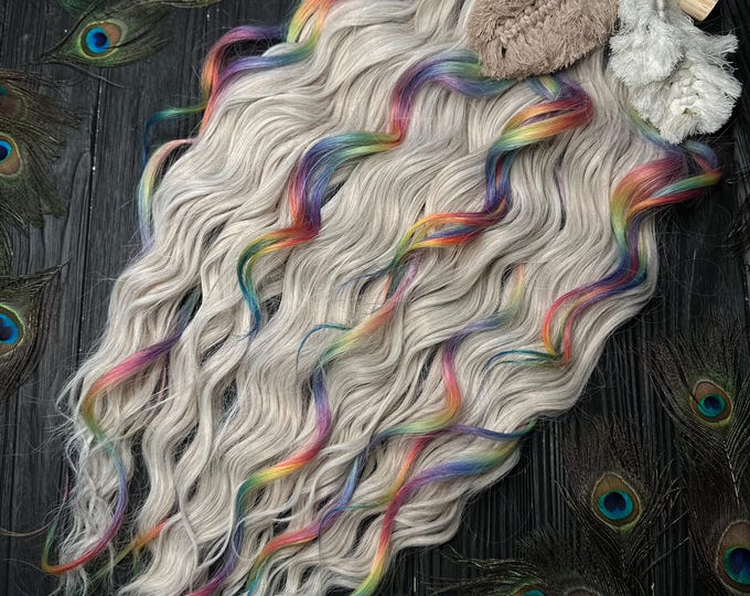 Rainbow Curly Dreads: Platinum Blonde Wavy Synthetic Dreadlocks, Prismatic Unicorn Boho Locs Extensions