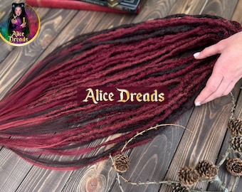 Burgundy Dreadlock extensions, crochet made synthetic dreads in dark red  shades