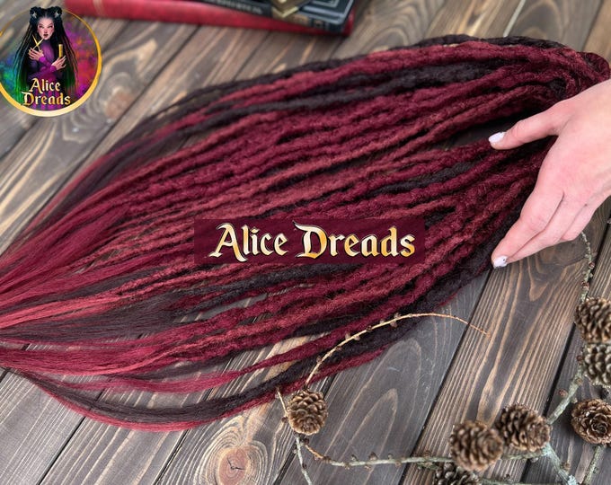 Burgundy Dreadlock extensions, crochet made synthetic dreads in dark red  shades