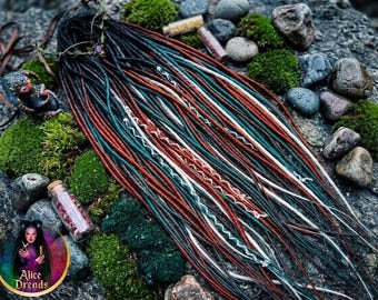 Ombre Synthetic Dreadlock Extensions "Forest witch": Black, Copper, Emerald Green, auburn, white