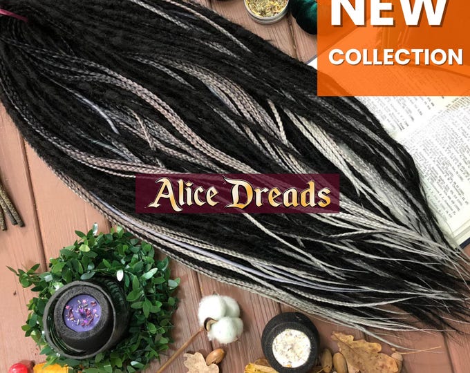 Black Ombre Grey Synthetic Dreads: Long Double Ended Hair Extensions