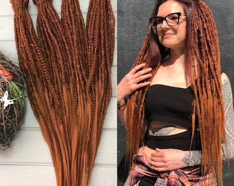 Set of natural look synthetic double ended dreads accent dreads custom dreadlocks red auburn ginger copper hair ombre autumn