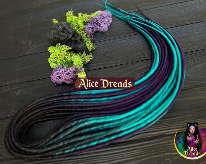 Black to Turquoise Synthetic Dreads: Dark Purple Dreadlocks Extensions