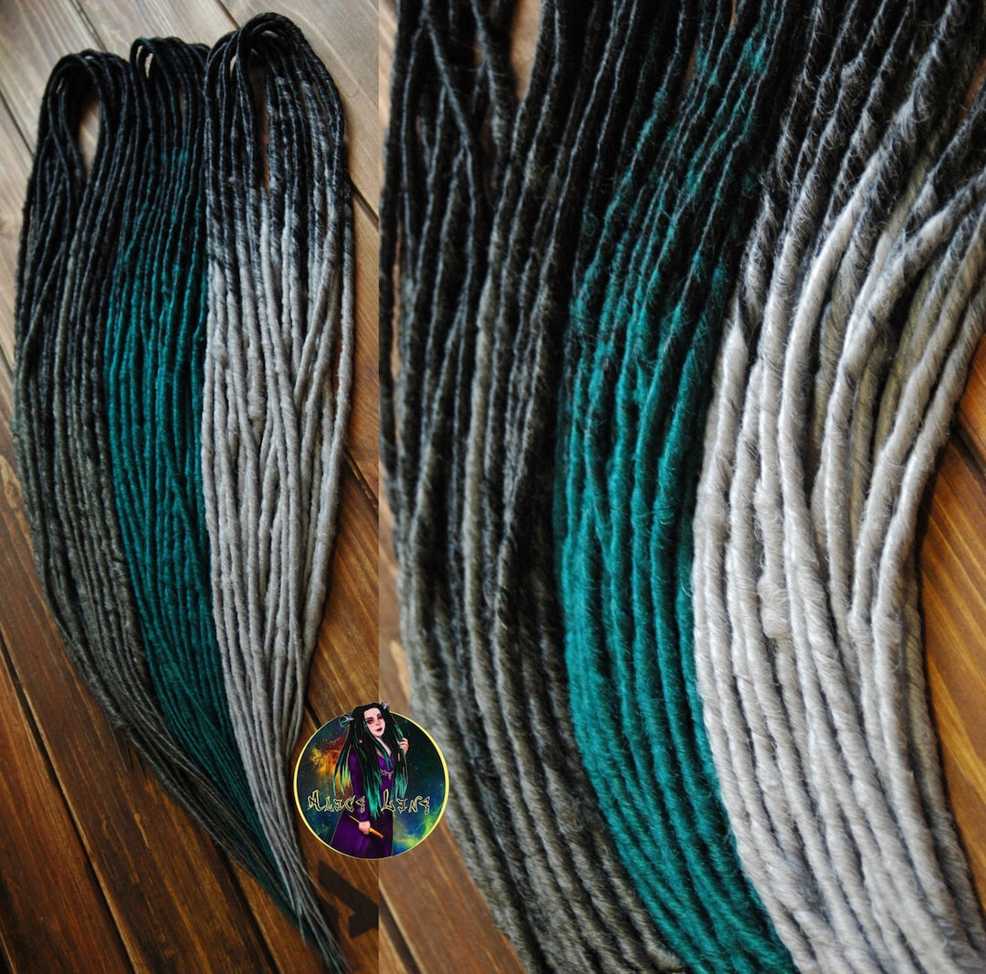 Set of synthetic double ended dreads DE dreadlocks thin black gray green