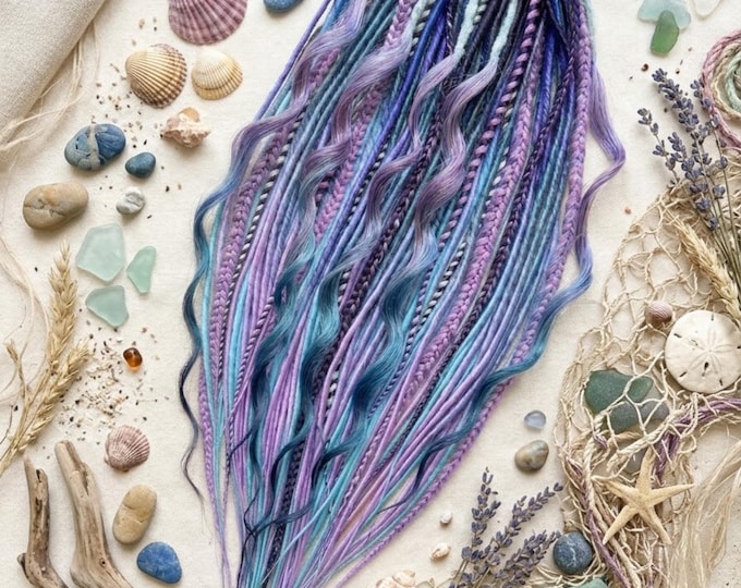 Mermaid Dreads, Purple Turquoise Lavender Synthetic Dreadlocks with Braids and Twists