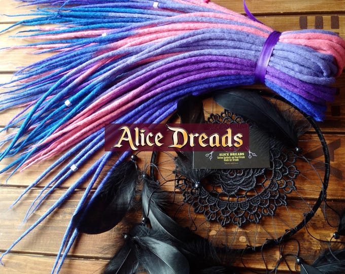 Lilac Pink Wool Dreadlock Extensions: Magenta Purple Blue DE or SE