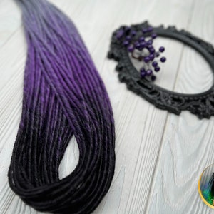 Set of thin synthetic dreads black to purple to light grey gray twisted hair extensions image 4