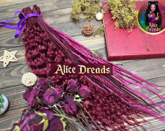 Magenta Crochet Curly Dreads: Burgundy Accent Synthetic Hair Extensions