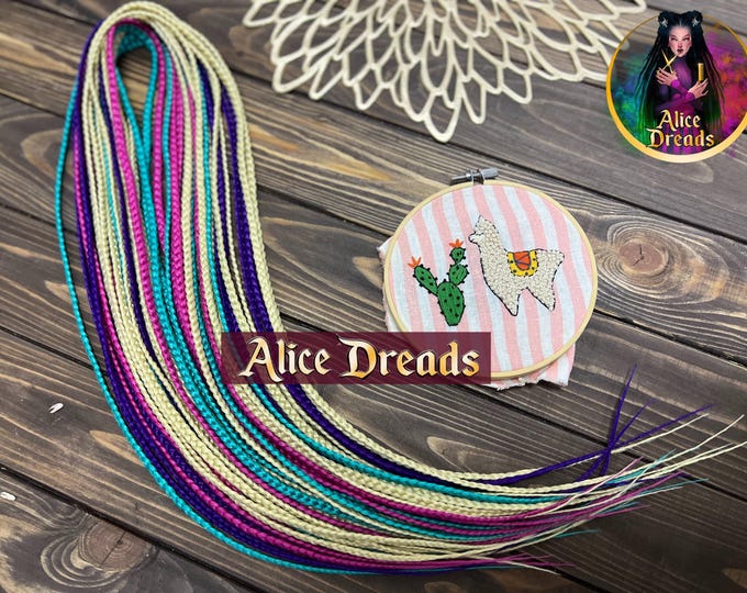 Colorful Synthetic Hair Braids: Dark Blue, Azure, Rose, Pink, Brown Dreads