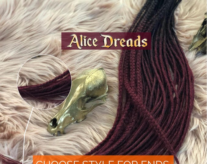 Ombre Synthetic Dreads: Black to Burgundy Red, Thin Braid Extensions double single ended dreadlocks