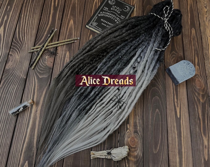 Crochet Synthetic Dreads: Black to Silver Gray Ombre gothic Hair Extensions