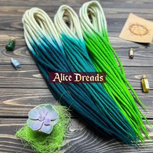 Alice Dreads Turquoise dreadlock extensions set of wool DE dreads blonde blond dark teal navy salad green dreadlocks