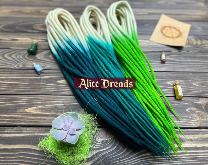 Turquoise Ombre Wool Dreadlock Extensions: Blonde, Teal, Green DE/SE Dreads