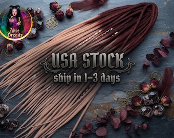 Wool Dreads: Reddish Brown to Beige Ombre dreadlocks with pink wrapped accents