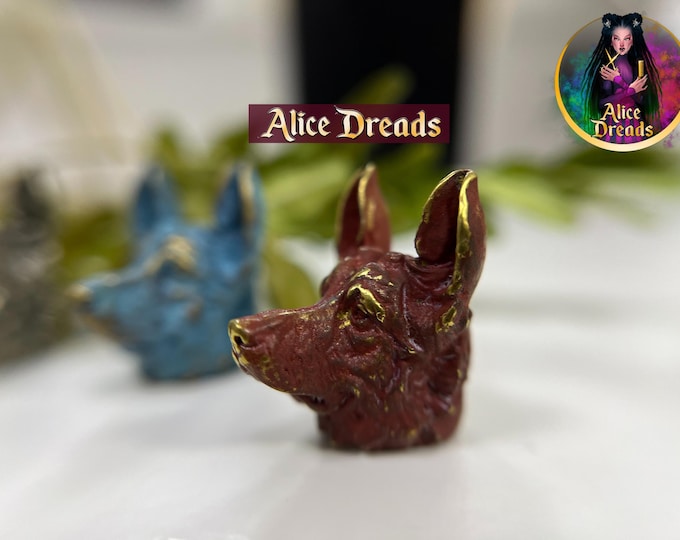 Brass Shepherd Dog Dreadlock Bead: Braided Lanyard Pendant