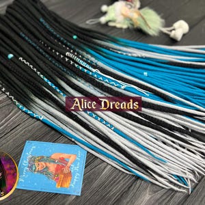 Wool Dread Extensions – Soft Handmade Dreadlocks, Bohemian Look by Alice Dreads black blue silver gray grey with Wrapped accents