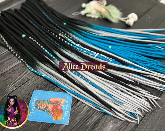 Handmade Wool Dread Extensions: Black, Blue, Silver, Gray with Accents Bohemian Look by Alice