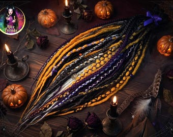Halloween Crochet Synthetic Dreads, Black Orange Purple Ombre Braids, Spooky Witch Goth Dreadlock Extensions
