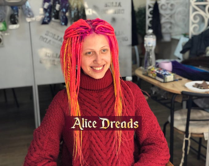 Hot Pink & Electric Yellow Synthetic Dreads: Twisted Hair Extensions