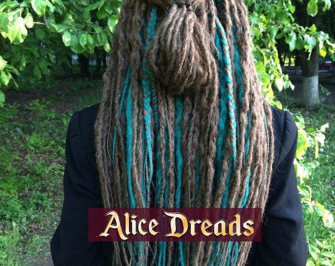 Crochet Dreadlock Extensions: Medium Brown & Dark Emerald Synthetic Dreads