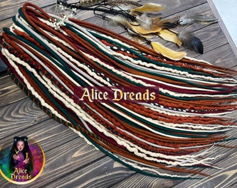 Wool Dreads "Autumn vibes": Blonde, Green, Copper Ombre - Viking Style Boho Locks