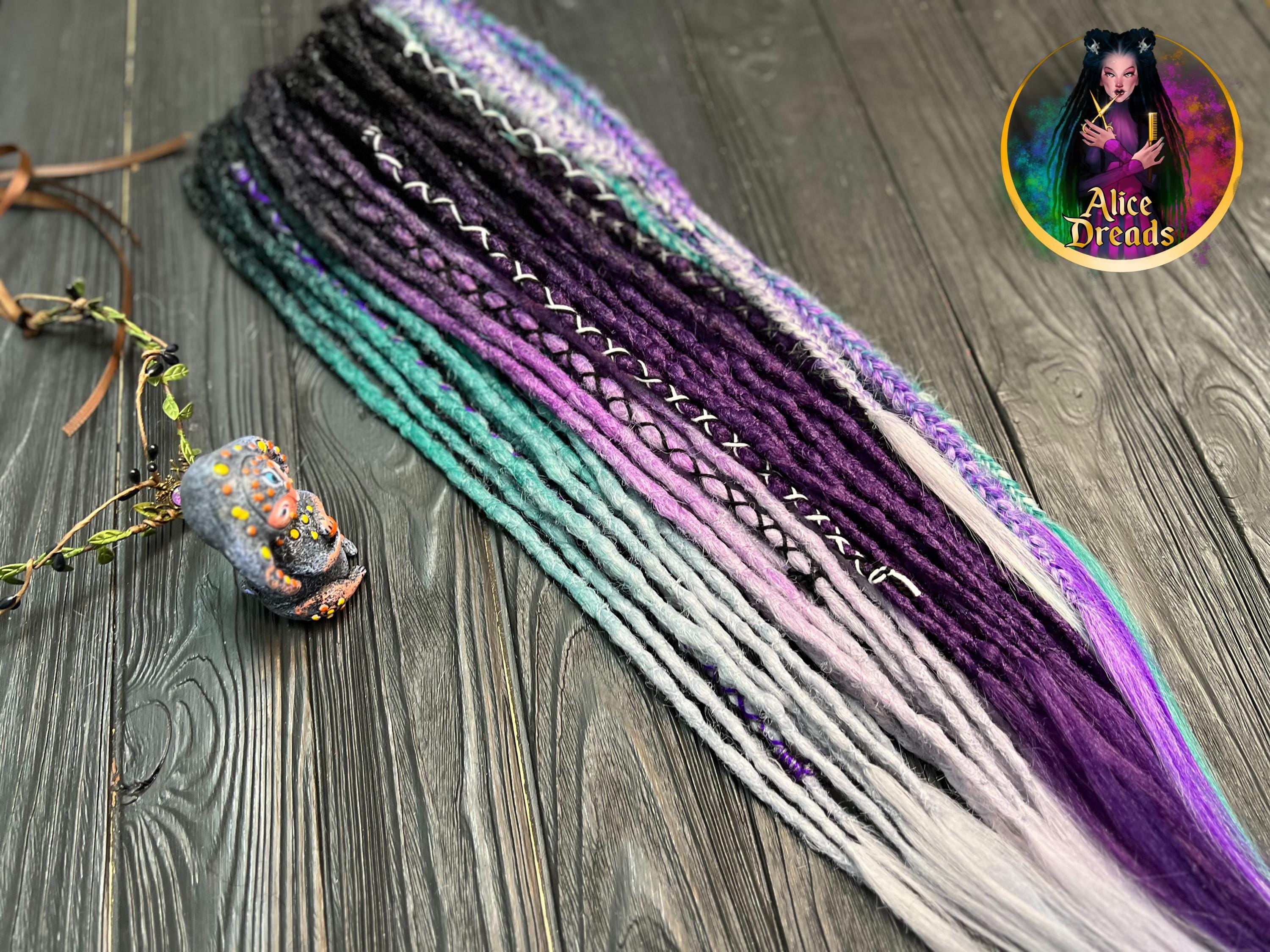 Handmade thick crochet black purple ombre dreads Black & ombre to Purple WITCH decorated set of dreads with  main image 2