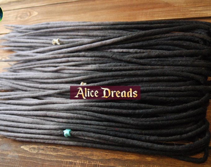 Wool Dreadlock Extensions: Black to Light Gray Double Single Ended Dreads