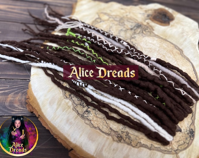 Wool Dreads on Clips: Brown, White, Beige Boho Hair Accessories (set of 3)