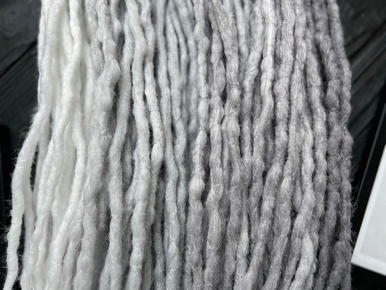 Full set of white silver gray grey shades long crochet synthetic double ended DE dreads natural dreadlocks full head hair extensions grey image 6