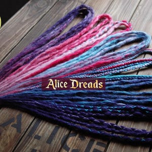 Synthetic dreads double single ended crochet DE dreadlocks hair extensions &quot;Space&quot; cosmic purple pink blue braids and twists