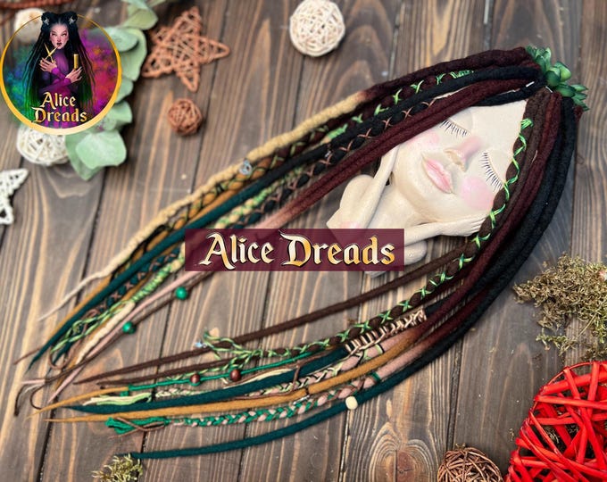 Wool Dreads on Clips: Boho Chic Hair Accessories brown, beige, emerald green, teal